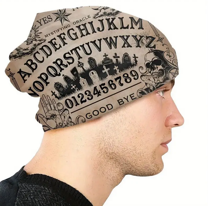 Darkside Clothing Ouija Occult Beanie - One Size, Black Acrylic Skullcap